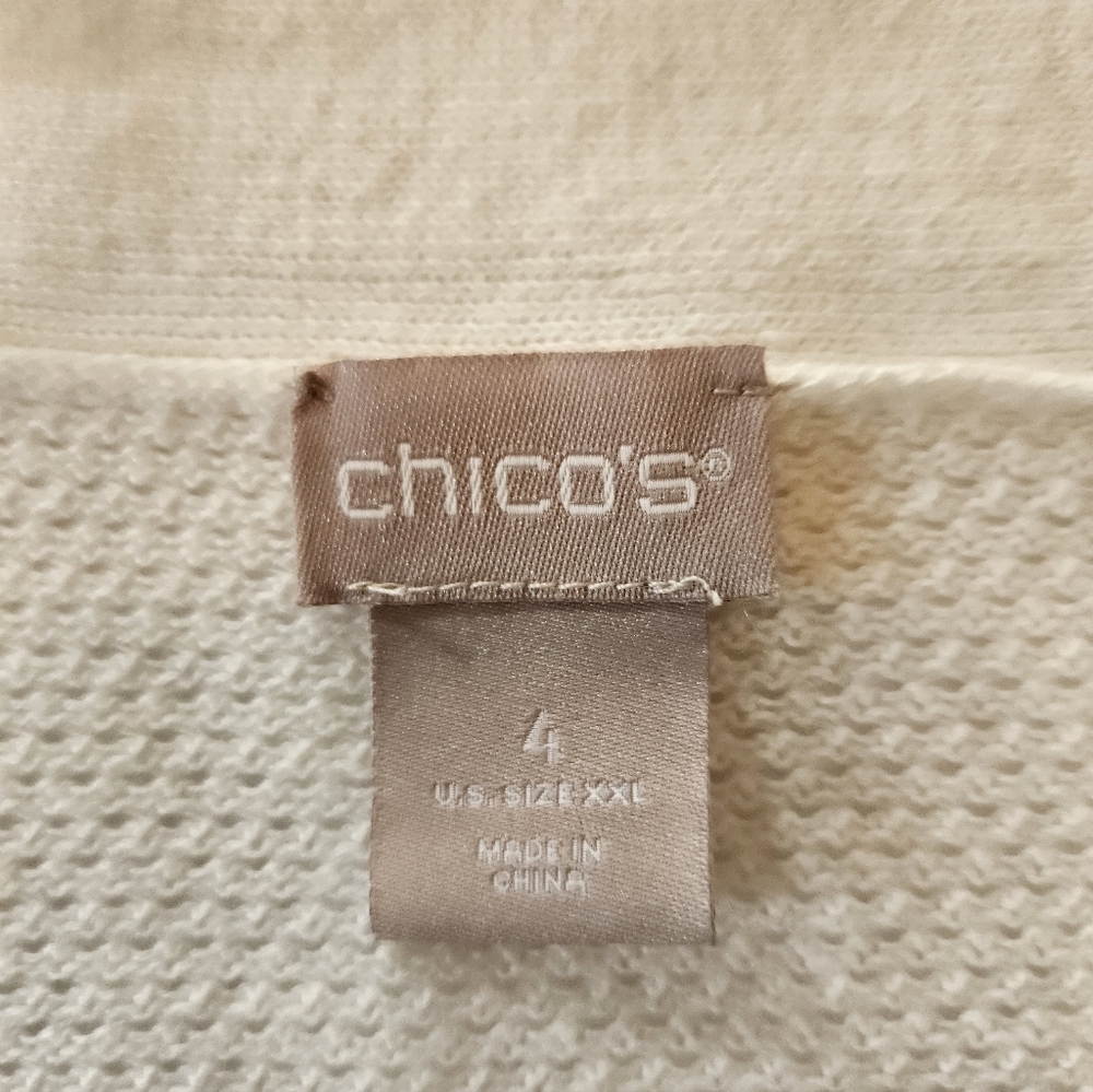 Chico's Linen Cotton Long Cardigan Textured White Lightweight XXL Layering - Picture 6 of 9